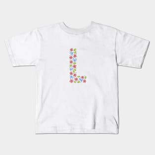 Floral Monogram Letter L - pink and blue Kids T-Shirt